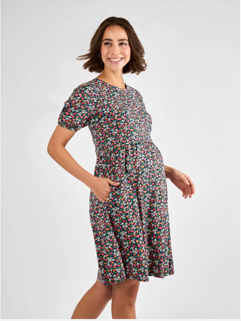 JoJo Maman Bebe Floral Short Sleeve Dress with Hidden Nursing Access